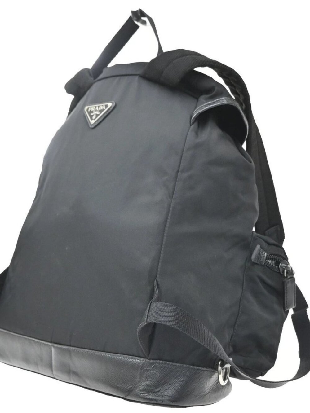PRADA Logo Drawstring Backpack Bag Tessuto Nylon Leather Black Silver 62KD432 - Picture 3 of 16